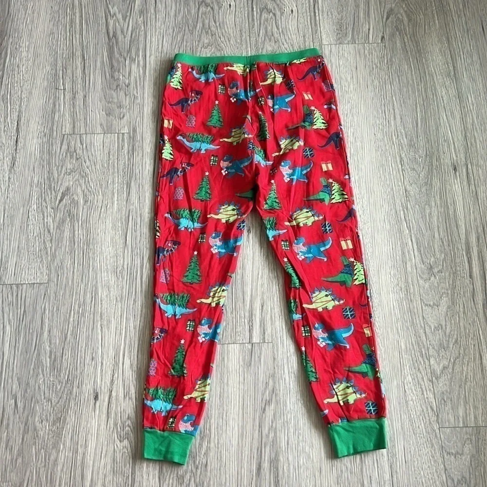 Christmas PJs Long Sleeve Pants Set Red Green Dinosaurs Size M